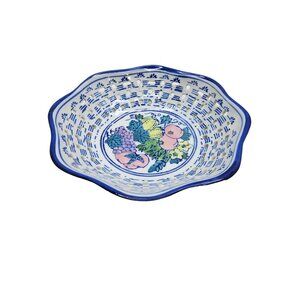 vintage handmade chinese reticulated porcelain fruit design bowl